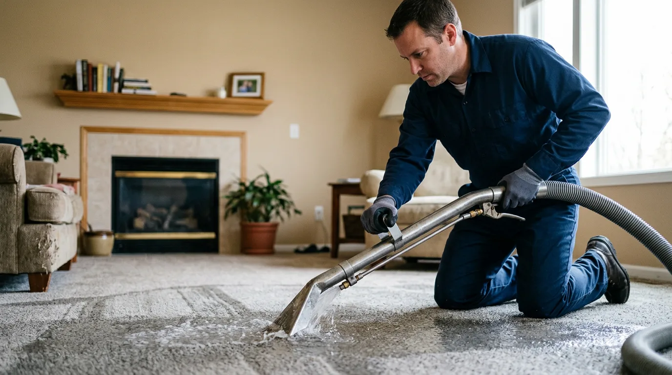 Water damage restoration technician working near Albia, IA